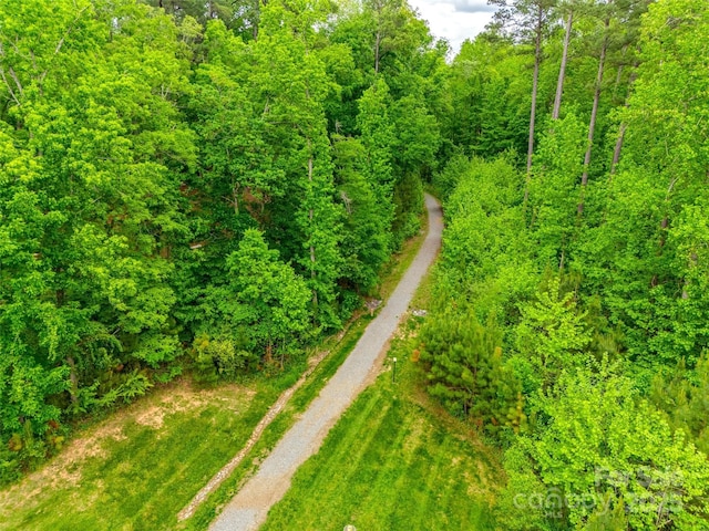bird's eye view featuring a view of trees