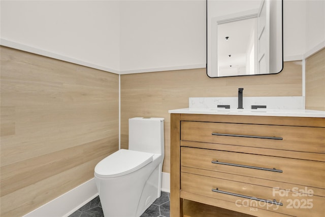 124 Clipper Ln, Mooresville, NC 28117 - half bathroom featuring vanity, toilet, baseboards, and tile patterned floors