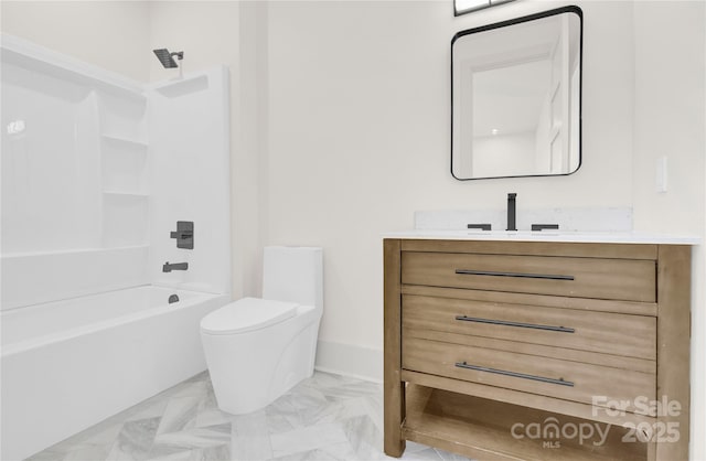 124 Clipper Ln, Mooresville, NC 28117 - bathroom featuring marble look tile flooring, vanity, tub / shower combination, and toilet