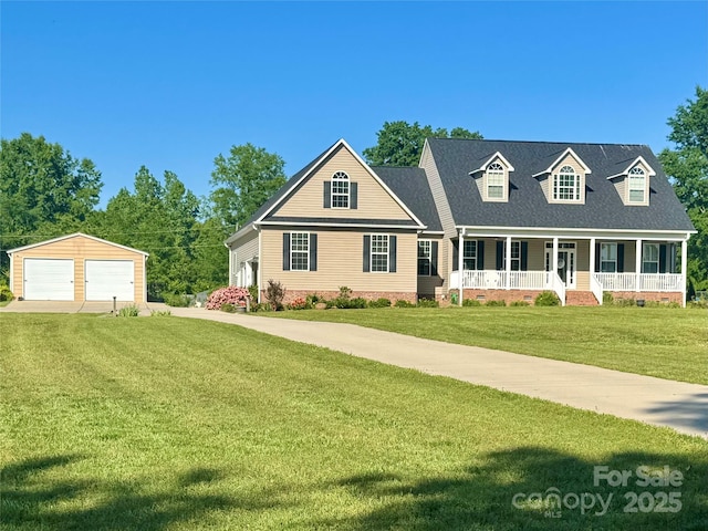 945 Songbird St, Lancaster, SC 29720 - cape cod house with covered porch, a detached garage, a front yard, and crawl space