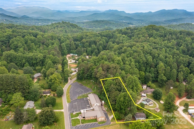 57 Gribble Rd, Franklin, NC 28734 - view of property location with a heavily wooded area, property parcel outlined, and a mountainous background