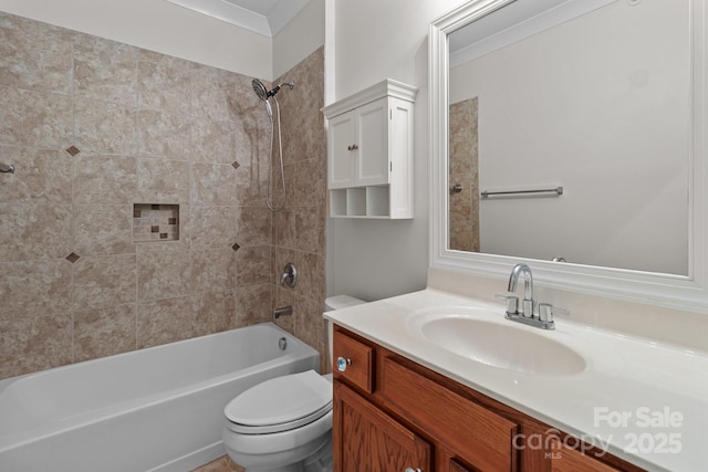 bathroom featuring vanity, shower / bathing tub combination, and toilet