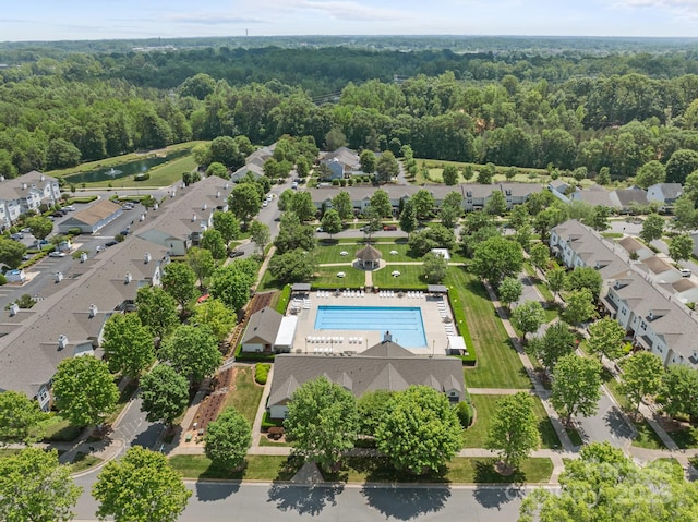 aerial view with a residential view and a forest view