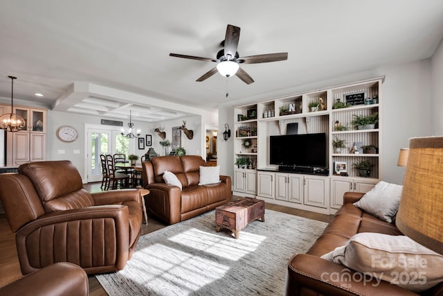 2853 Mathis Church Rd, Catawba, NC 28609 - living room with a chandelier, wood finished floors, a ceiling fan, and recessed lighting