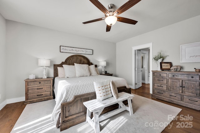 2853 Mathis Church Rd, Catawba, NC 28609 - bedroom featuring baseboards, dark wood-style floors, and ceiling fan