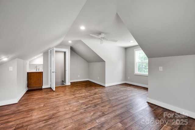 2853 Mathis Church Rd, Catawba, NC 28609 - bonus room with lofted ceiling, wood finished floors, a ceiling fan, baseboards, and recessed lighting