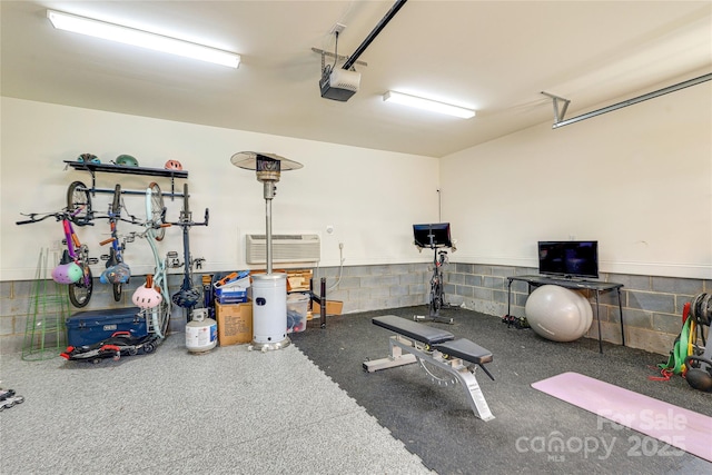 workout room with a garage