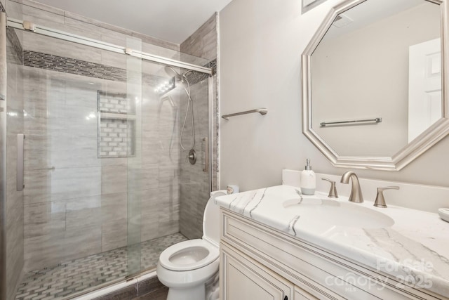 3223 Rheinwood Ct, Matthews, NC 28105 - full bath featuring toilet, a stall shower, and vanity