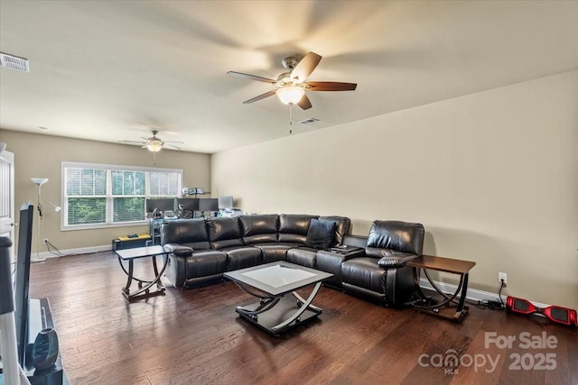 1011 Potomac Rd, Indian Trail, NC 28079 - living room with a ceiling fan, baseboards, and wood finished floors