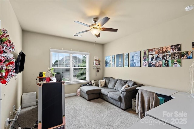 1011 Potomac Rd, Indian Trail, NC 28079 - living area featuring a ceiling fan, carpet floors, baseboards, and an office area