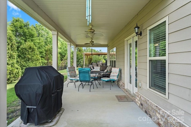 1011 Potomac Rd, Indian Trail, NC 28079 - view of patio featuring outdoor dining area, a ceiling fan, and a grill