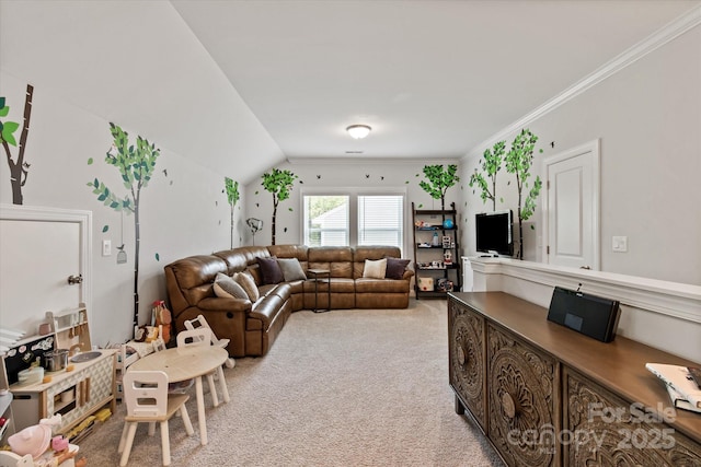1260 Thomas Knapp Pkwy, Fort Mill, SC 29715 - carpeted living area featuring ornamental molding