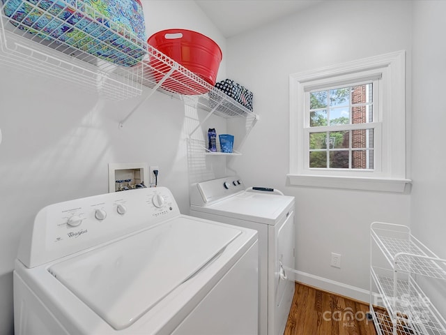 3133 English Sparrow Ln, Charlotte, NC 28210 - laundry area with laundry area, baseboards, wood finished floors, and washing machine and dryer