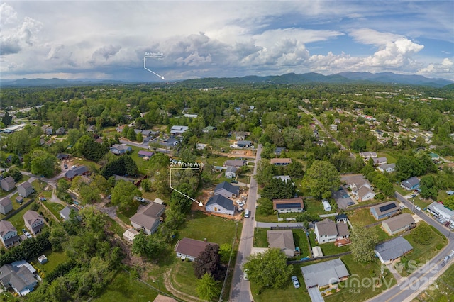 birds eye view of property featuring a residential view and a mountain view