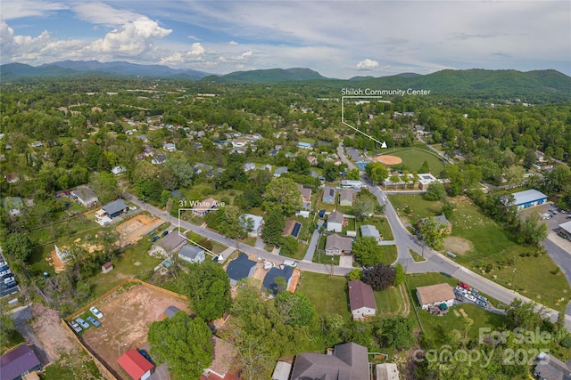 bird's eye view with a residential view and a mountain view