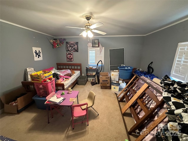 213 S Main St, Jefferson, SC 29718 - carpeted bedroom with crown molding and ceiling fan