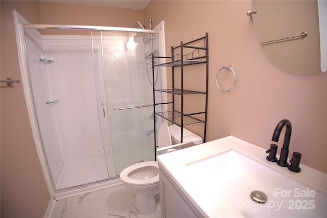 6614 Wicked Oak Ln, Charlotte, NC 28216 - full bathroom with marble finish floors, a stall shower, and vanity
