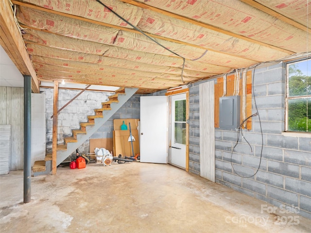 92 Church St, Weaverville, NC 28787 - below grade area featuring stairs and electric panel