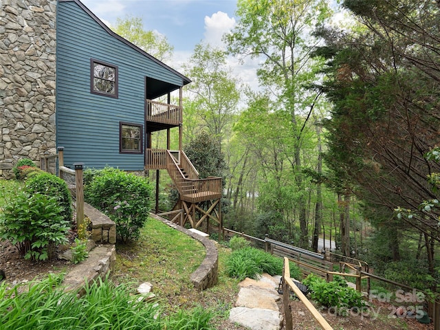 221 Holland Dr, Black Mountain, NC 28711 - view of yard featuring stairs, a garden, and a balcony