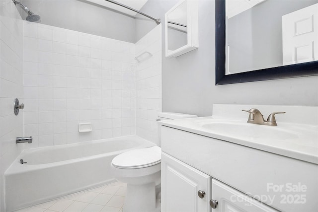 full bathroom with vanity, tile patterned floors, bathing tub / shower combination, and toilet