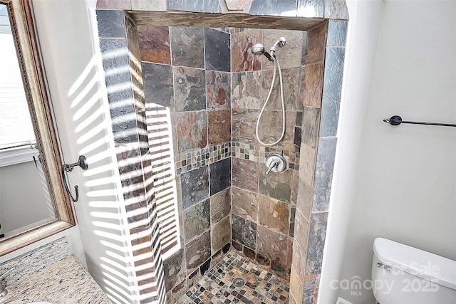 bathroom with toilet and tiled shower