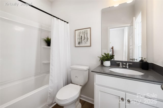 8114 Jacey Ln Unit 21, Huntersville, NC 28078 - full bathroom with vanity, baseboards, shower / bath combination with curtain, and toilet