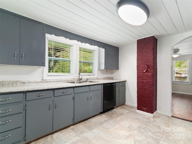 819 Mauney Cove Rd, Waynesville, NC 28786 - kitchen featuring a sink, wood ceiling, black dishwasher, and a wealth of natural light