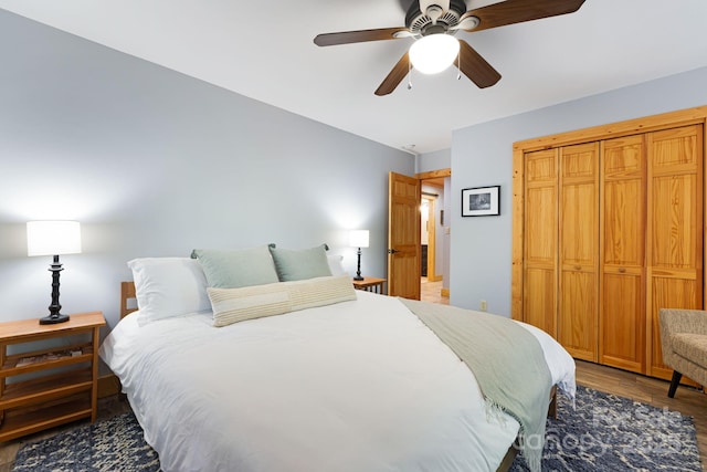 1415 Little River Campground Rd, Pisgah Forest, NC 28768 - bedroom featuring light wood-style floors, a closet, and a ceiling fan