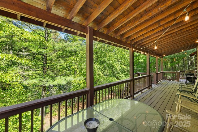 1415 Little River Campground Rd, Pisgah Forest, NC 28768 - deck featuring a forest view and outdoor dining area