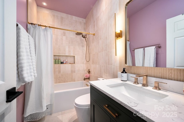 44 White Thorn Dr, Alexander, NC 28701 - full bath with vanity, toilet, tile walls, and shower / tub combo with curtain