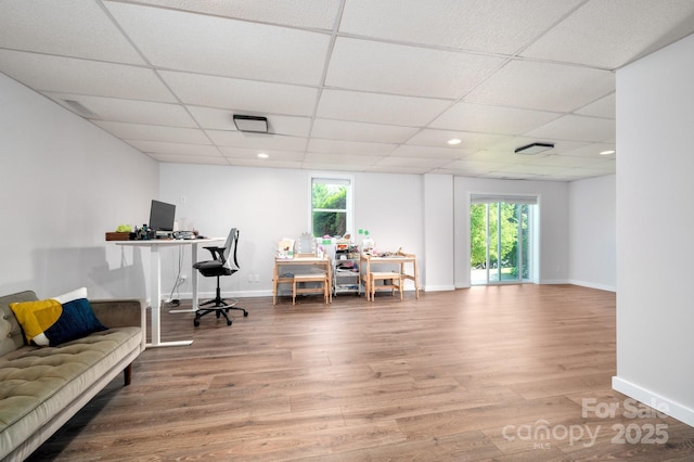 44 White Thorn Dr, Alexander, NC 28701 - office area featuring recessed lighting, baseboards, a drop ceiling, wood finished floors, and visible vents