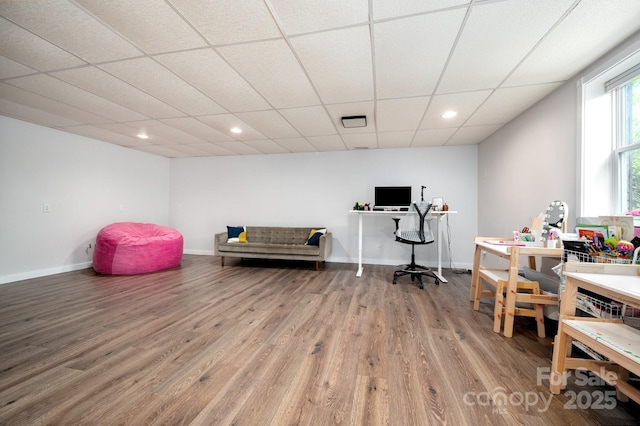 44 White Thorn Dr, Alexander, NC 28701 - playroom featuring baseboards, recessed lighting, a paneled ceiling, and wood finished floors