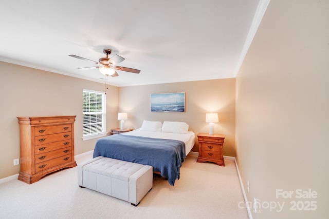 6910 Birdsong Ln, Waxhaw, NC 28173 - bedroom with ornamental molding, baseboards, light colored carpet, and ceiling fan