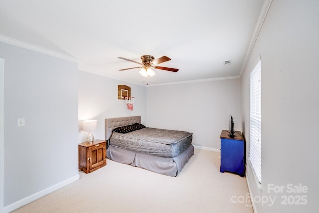 6910 Birdsong Ln, Waxhaw, NC 28173 - bedroom featuring baseboards, ornamental molding, carpet, and ceiling fan