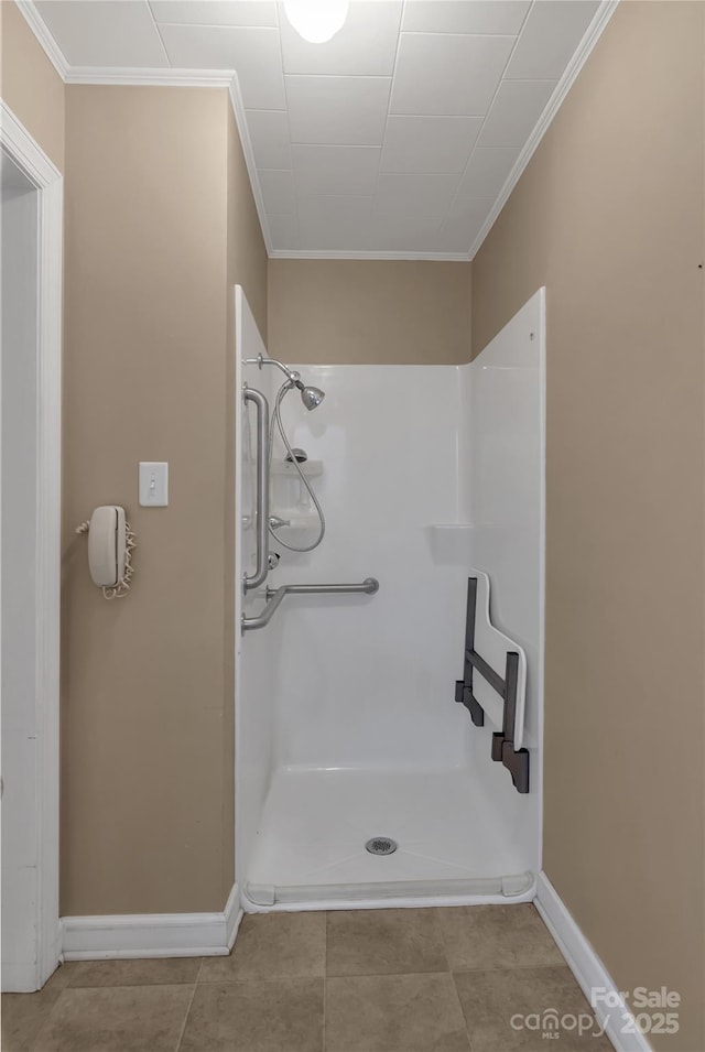 159 Old Home Pl, China Grove, NC 28023 - bathroom with crown molding, baseboards, and walk in shower