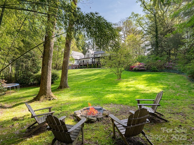 341 Vanderbilt Rd, Asheville, NC 28803 - view of yard featuring a trampoline and an outdoor fire pit