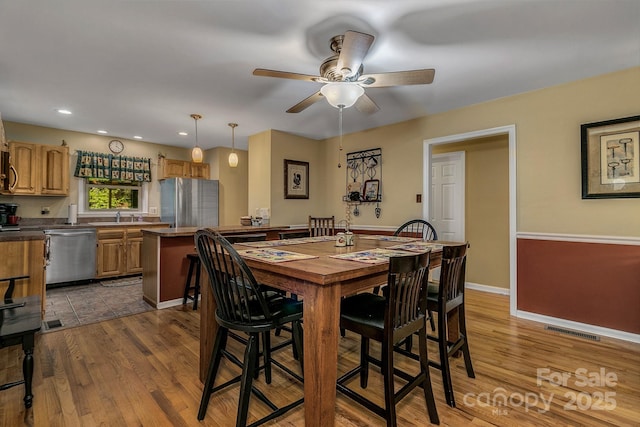 385 N Fork Rd, Black Mountain, NC 28711 - dining space with a ceiling fan, visible vents, wood finished floors, and recessed lighting