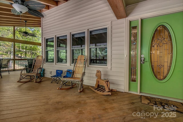 385 N Fork Rd, Black Mountain, NC 28711 - view of exterior entry featuring a porch and a ceiling fan