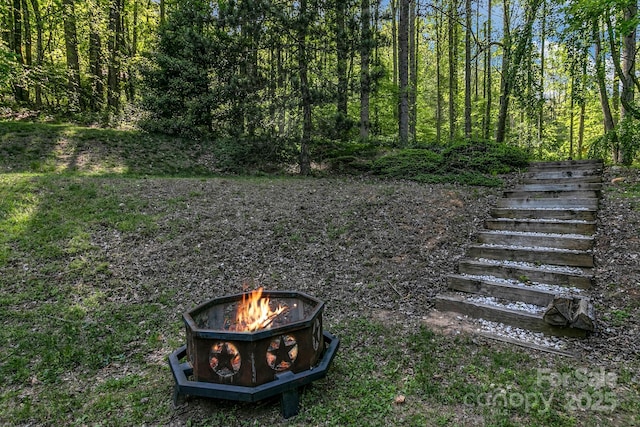 385 N Fork Rd, Black Mountain, NC 28711 - view of yard with stairs and an outdoor fire pit