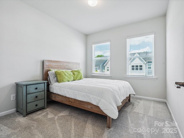 bedroom with baseboards and carpet