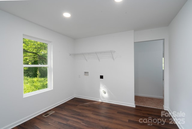 1411 Caldwell St, Gastonia, NC 28052 - laundry area featuring visible vents, laundry area, dark wood-style flooring, and hookup for a washing machine