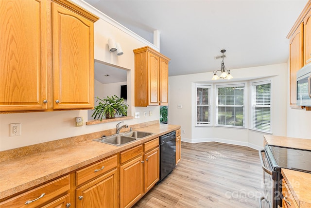 kitchen featuring a sink, black dishwasher, electric stove, and light countertops