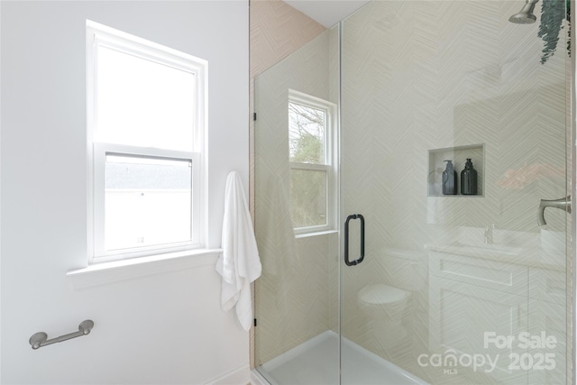 full bathroom featuring a stall shower