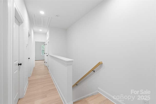 2815 New Pineola Rd, Charlotte, NC 28208 - corridor with light wood-style flooring, attic access, recessed lighting, baseboards, and an upstairs landing