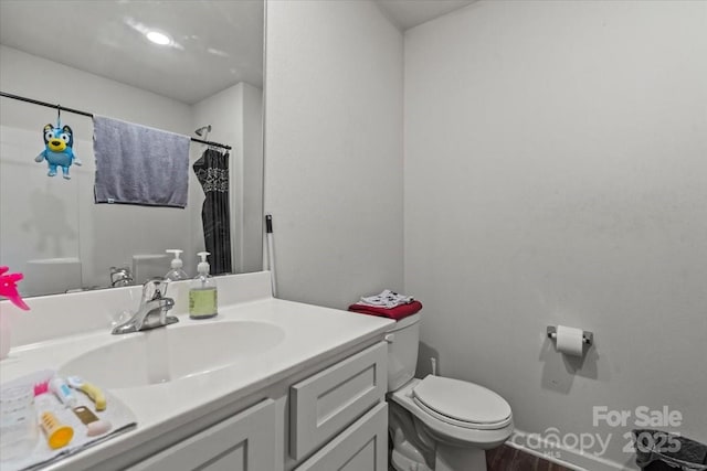 1270 Winding Creek Rd, Salisbury, NC 28146 - full bathroom with vanity, wood finished floors, and curtained shower