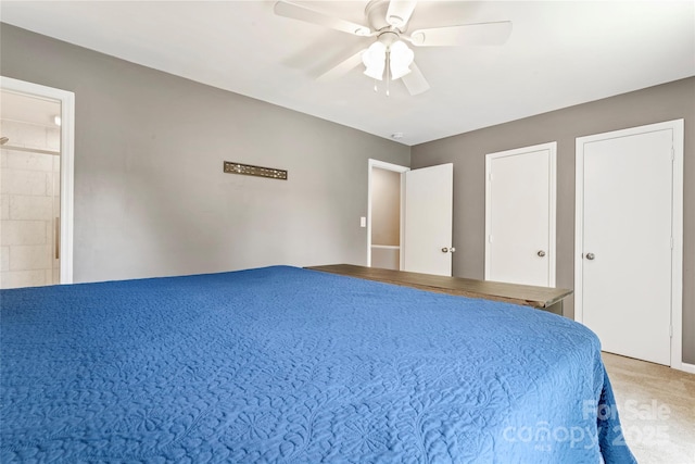 bedroom featuring carpet and ceiling fan