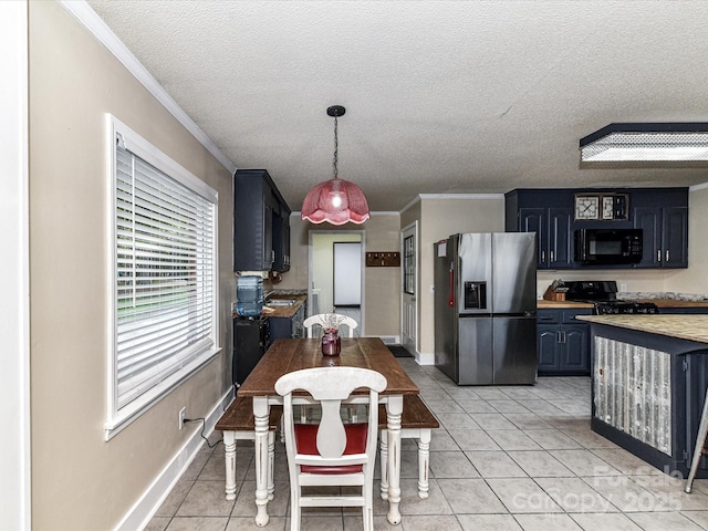 70 Cumberland Ct SW, Concord, NC 28025 - dining area featuring a textured ceiling, crown molding, light tile patterned flooring, and baseboards