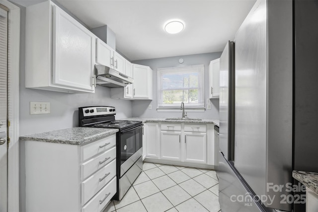 3828 Delgany Dr, Charlotte, NC 28215 - kitchen with under cabinet range hood, stainless steel appliances, a sink, and white cabinetry