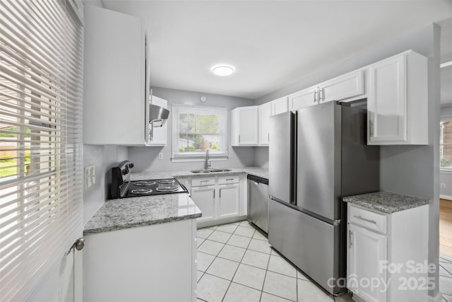 3828 Delgany Dr, Charlotte, NC 28215 - kitchen with appliances with stainless steel finishes, a sink, wall chimney range hood, and white cabinets