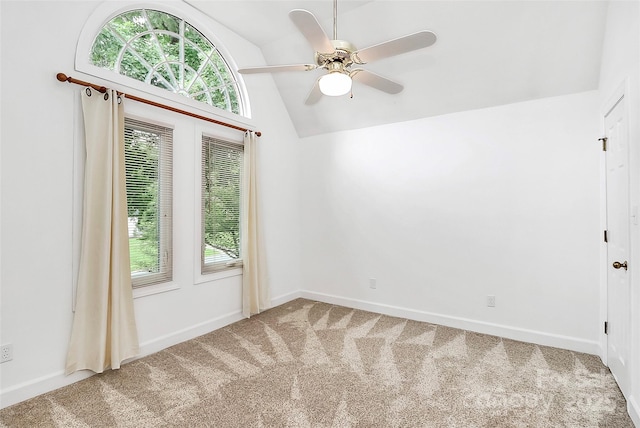 4509 Rosecliff Dr, Charlotte, NC 28277 - carpeted spare room with lofted ceiling, baseboards, and a ceiling fan